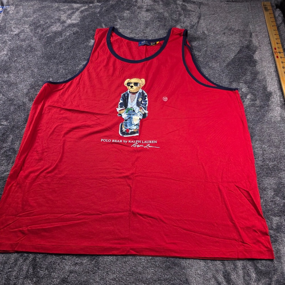 Polo Bear Ralph Lauren Jersey Tank Mens 3XLT Red Summer Workout Muscle Tee